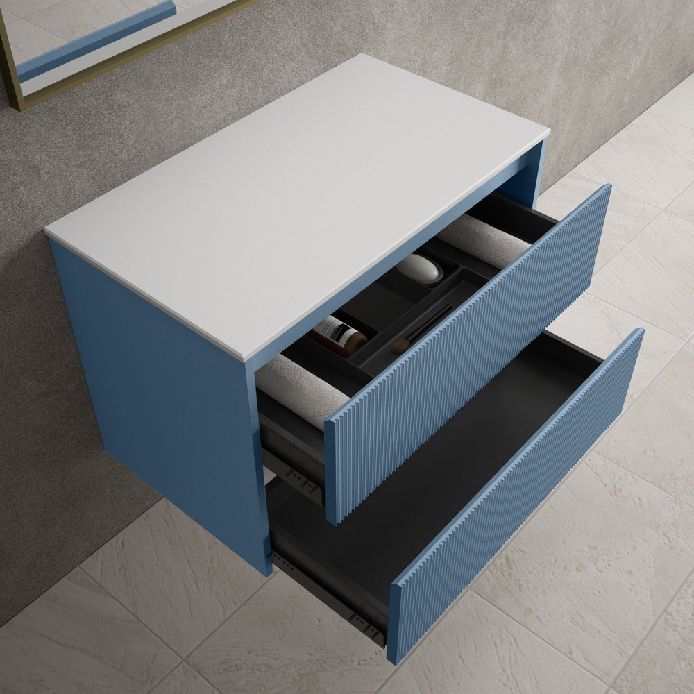 Scanalato Double Drawer Countertop Vanity Unit - Soft Blue 800mm
