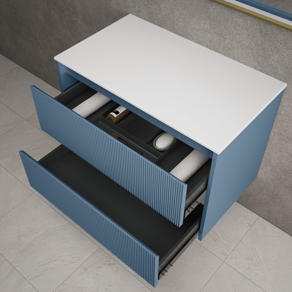 Scanalato Double Drawer Countertop Vanity Unit - Soft Blue 800mm
