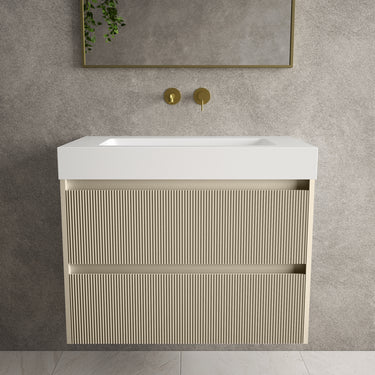 Scanalato Double Drawer Vanity Unit  With Beyondstone BLOC Basin - Cashmere 800mm