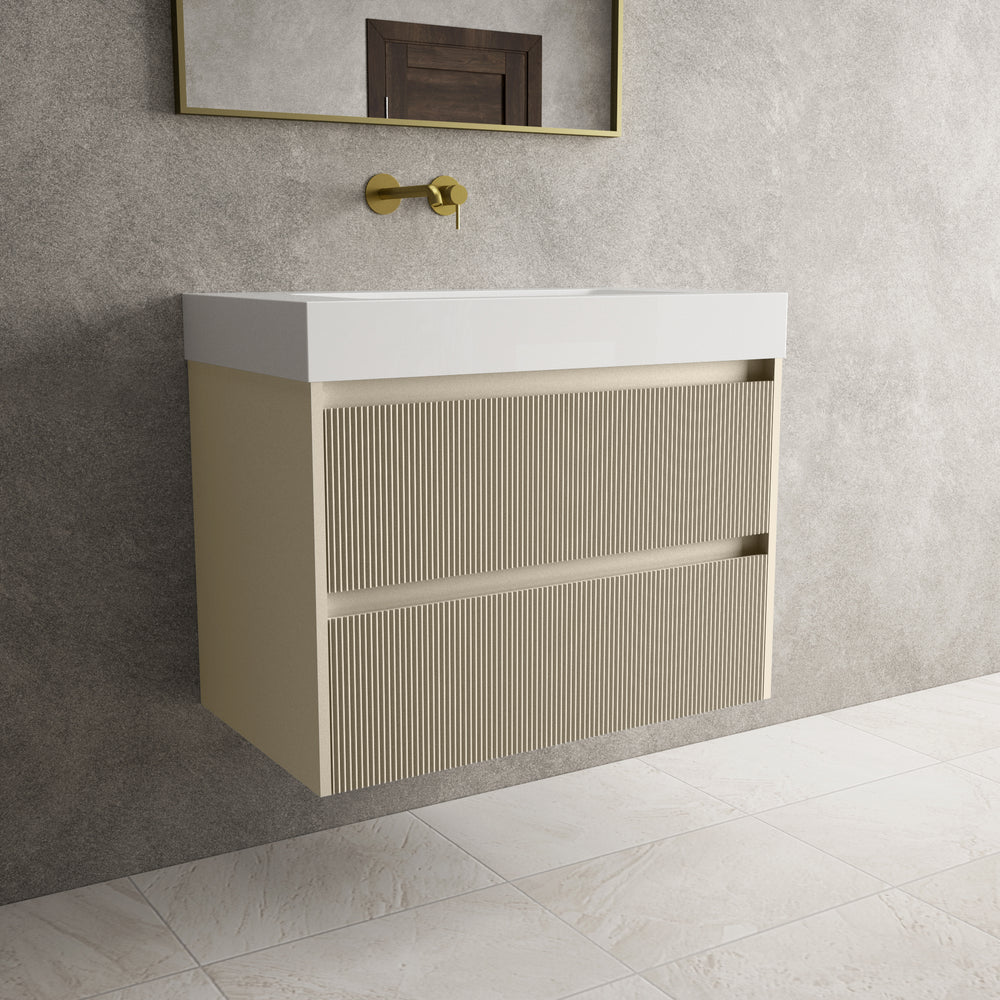 Scanalato Double Drawer Vanity Unit  With Beyondstone BLOC Basin - Cashmere 800mm