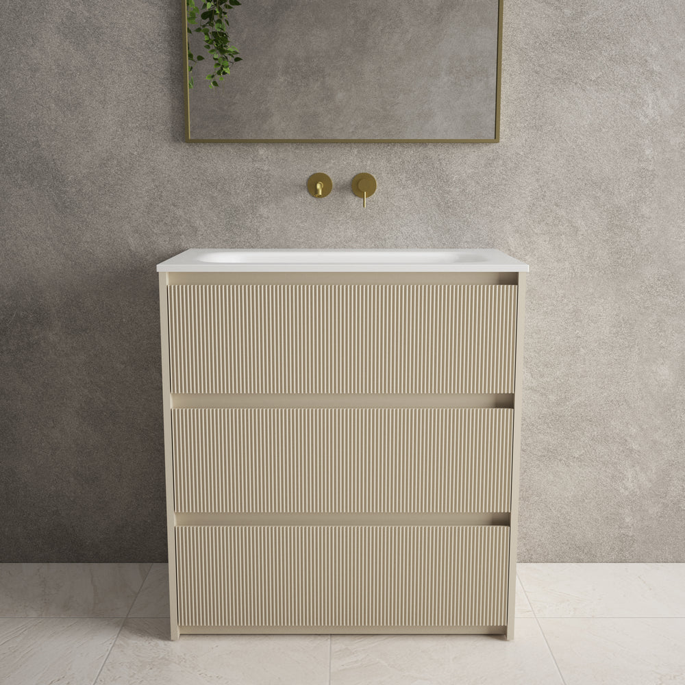 Scanalato Three Drawer Floor Standing Vanity Unit With Beyondstone Basin - Cashmere 800mm