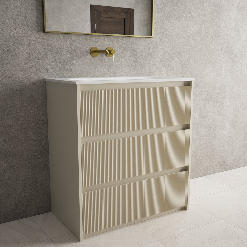 Scanalato Three Drawer Floor Standing Vanity Unit With Beyondstone Basin - Cashmere 800mm