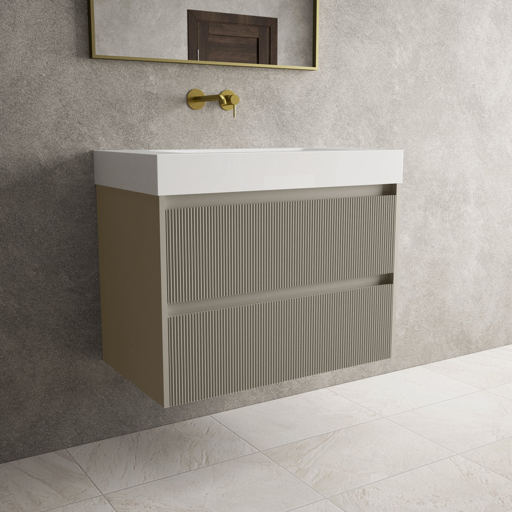 Scanalato Double Drawer Vanity Unit  With Beyondstone BLOC Basin - Soft Taupe 800mm