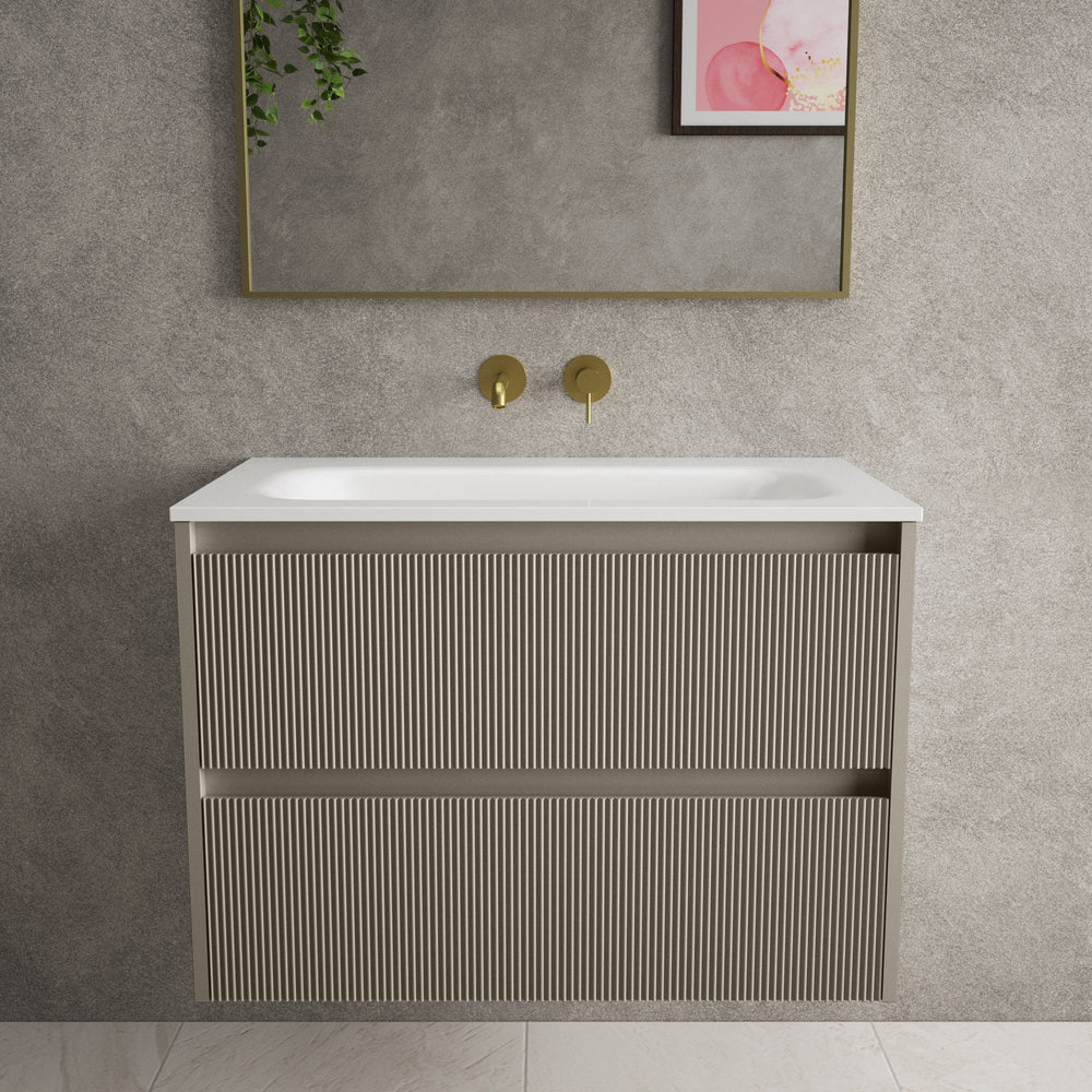 Scanalato Double Drawer Vanity Unit  With Beyondstone Basin - Soft Taupe 800mm