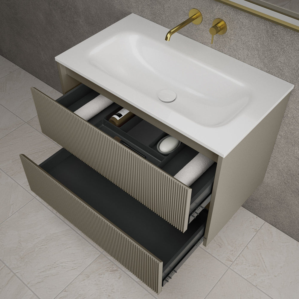 Scanalato Double Drawer Vanity Unit  With Beyondstone Basin - Soft Taupe 800mm