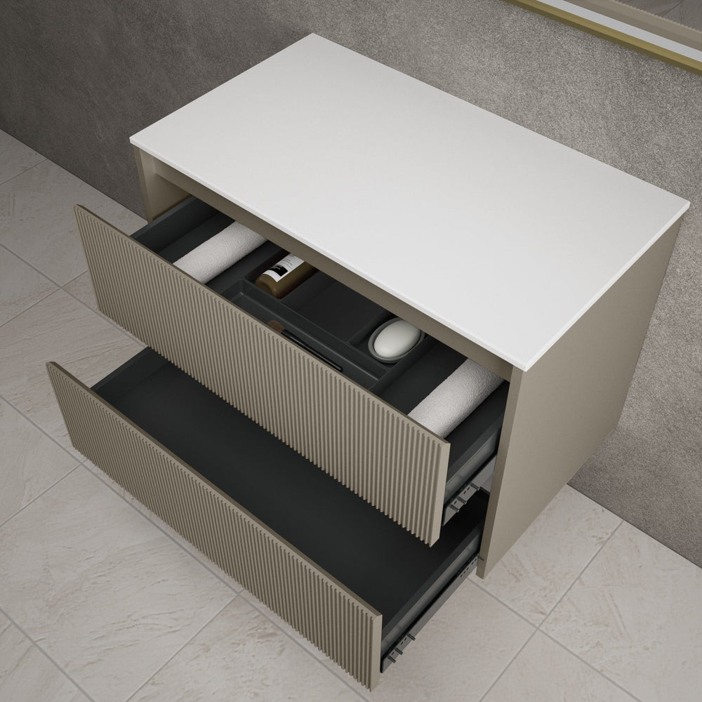 Scanalato Double Drawer Countertop Vanity Unit - Soft Taupe 800mm