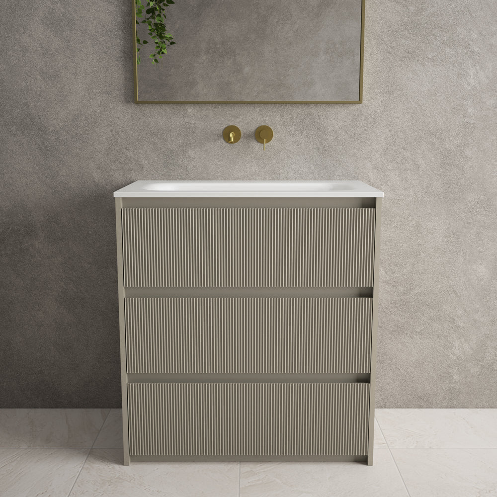 Scanalato Three Drawer Floor Standing Vanity Unit With Beyondstone Basin - Soft Taupe 800mm
