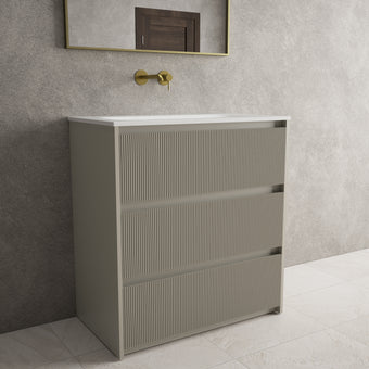 Scanalato Three Drawer Floor Standing Vanity Unit With Beyondstone Basin - Soft Taupe 800mm