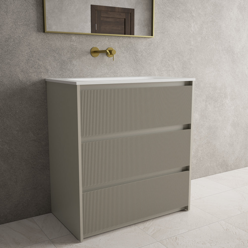 Scanalato Three Drawer Floor Standing Vanity Unit With Beyondstone Basin - Soft Taupe 800mm