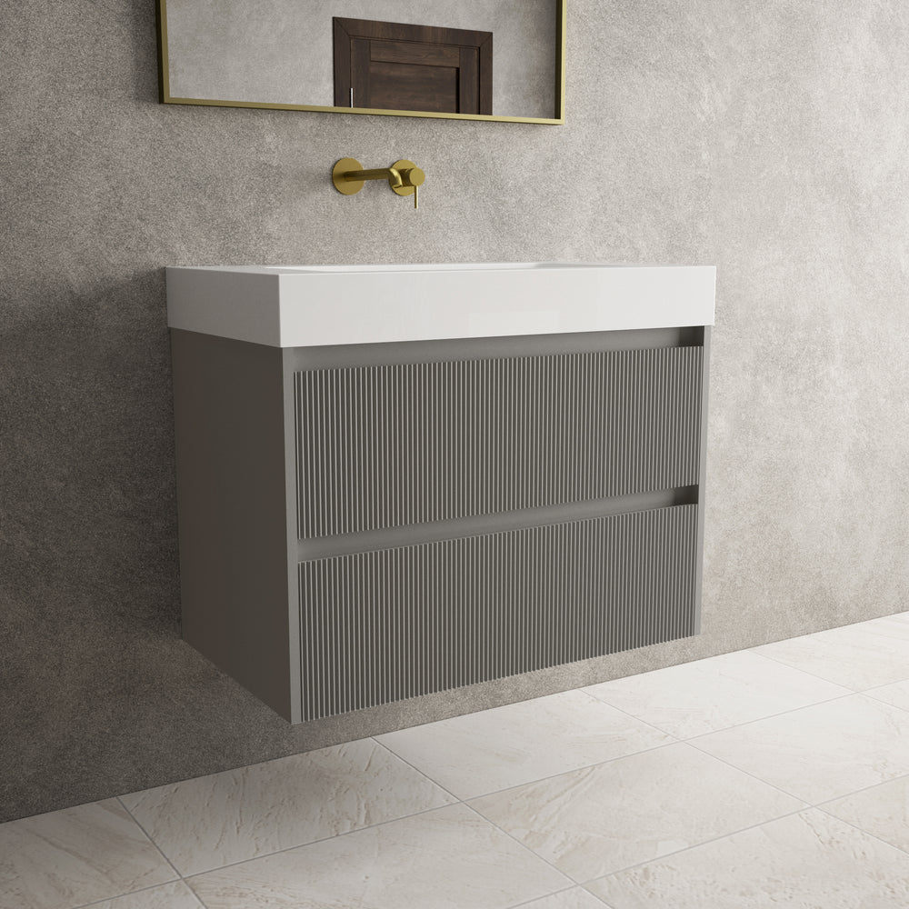 Scanalato Double Drawer Vanity Unit  With Beyondstone BLOC Basin - Rich Taupe 800mm