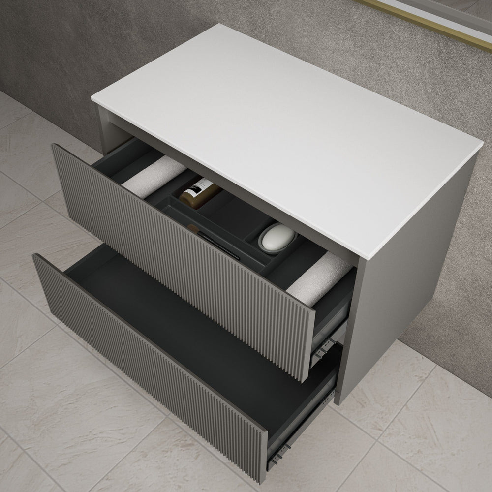 Scanalato Double Drawer Countertop Vanity Unit - Rich Taupe 800mm