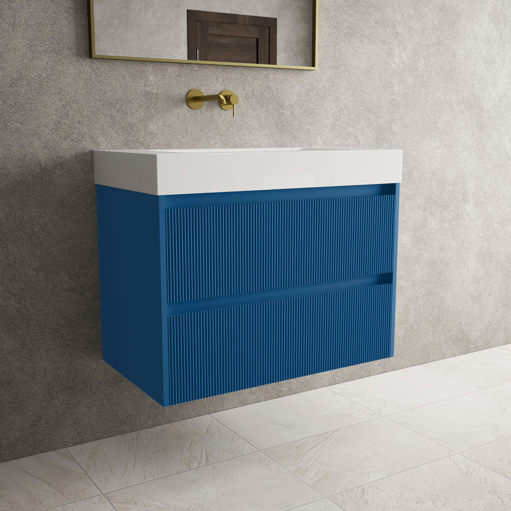 Scanalato Double Drawer Vanity Unit  With Beyondstone BLOC Basin - Ocean Blue 800mm