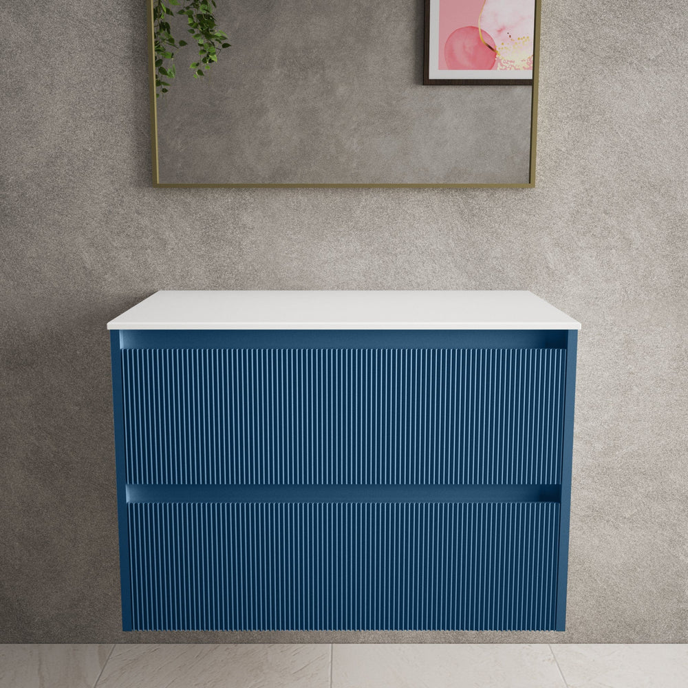 Scanalato Double Drawer Countertop Vanity Unit - Ocean Blue 800mm