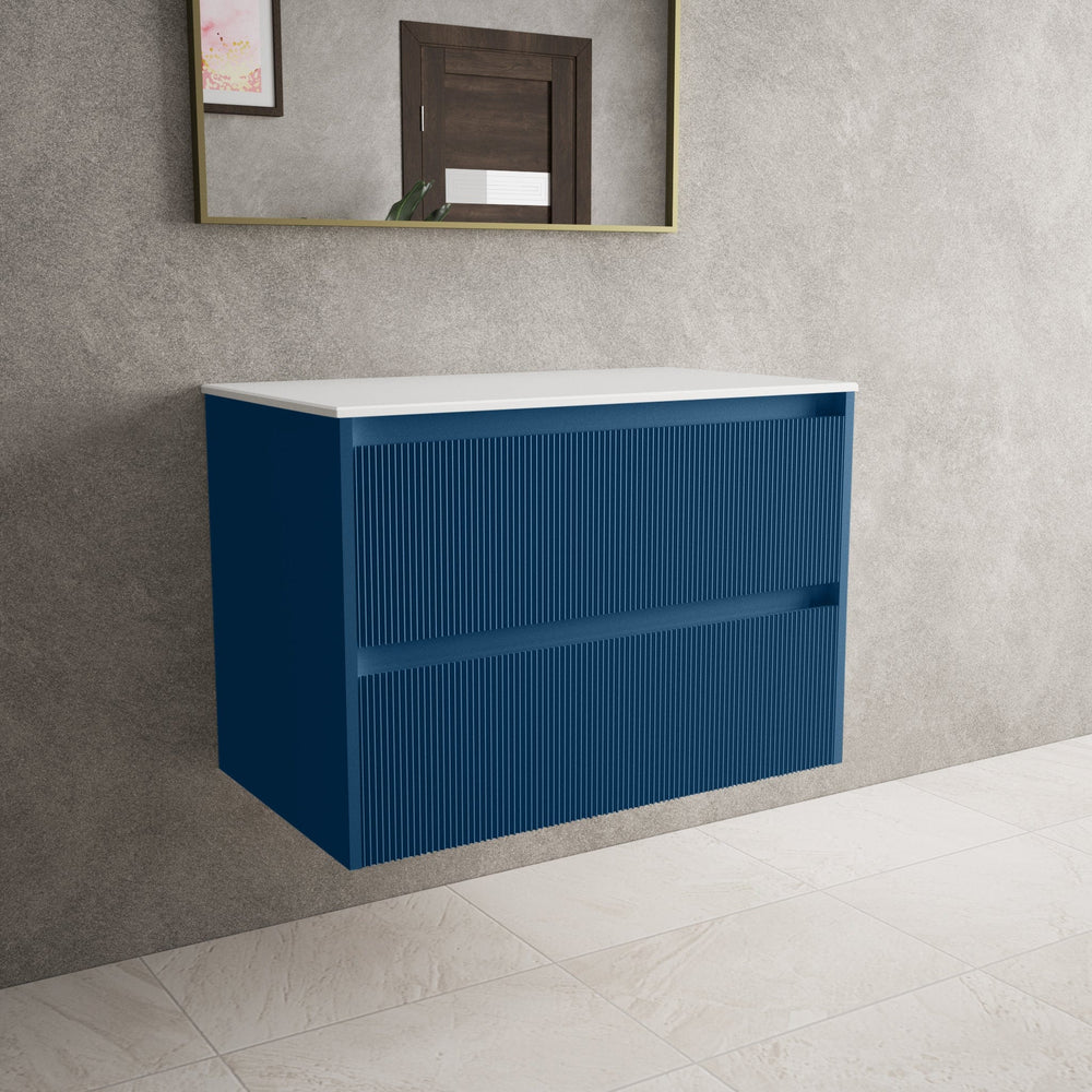 Scanalato Double Drawer Countertop Vanity Unit - Ocean Blue 800mm