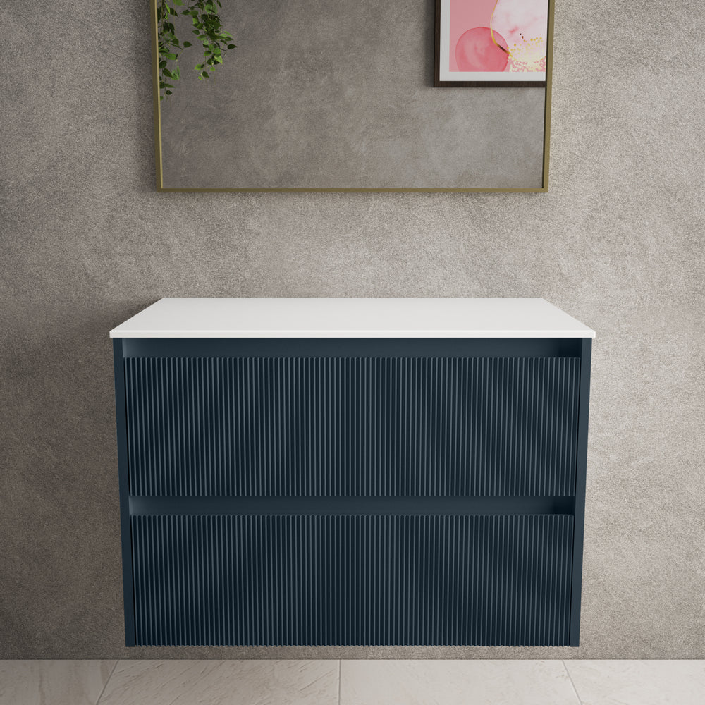 Scanalato Double Drawer Countertop Vanity Unit - Midnight Blue 800mm