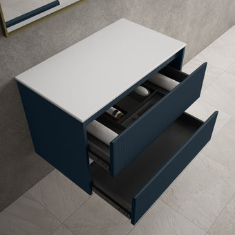 Scanalato Double Drawer Countertop Vanity Unit - Midnight Blue 800mm