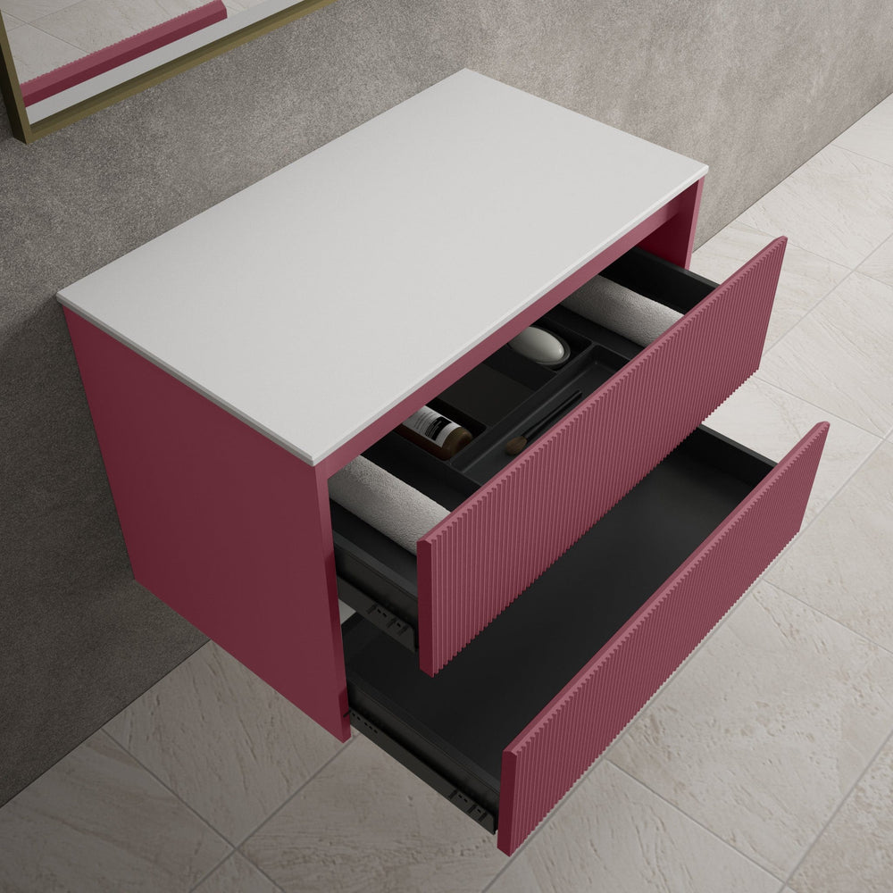 Scanalato Double Drawer Countertop Vanity Unit - Mineral Red 800mm