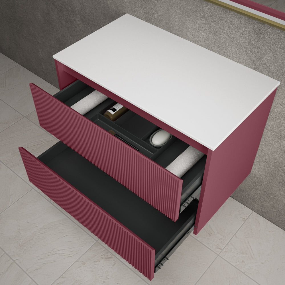 Scanalato Double Drawer Countertop Vanity Unit - Mineral Red 800mm