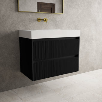 Scanalato Double Drawer Vanity Unit  With Beyondstone BLOC Basin - Pure Black 800mm