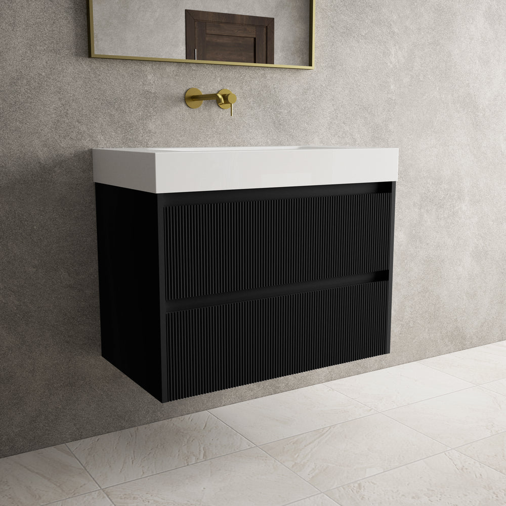 Scanalato Double Drawer Vanity Unit  With Beyondstone BLOC Basin - Pure Black 800mm