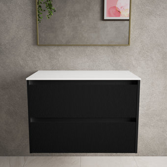 Scanalato Double Drawer Countertop Vanity Unit - Pure Black 800mm