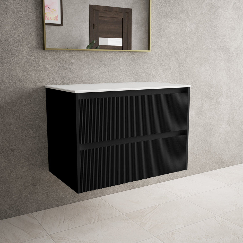 Scanalato Double Drawer Countertop Vanity Unit - Pure Black 800mm