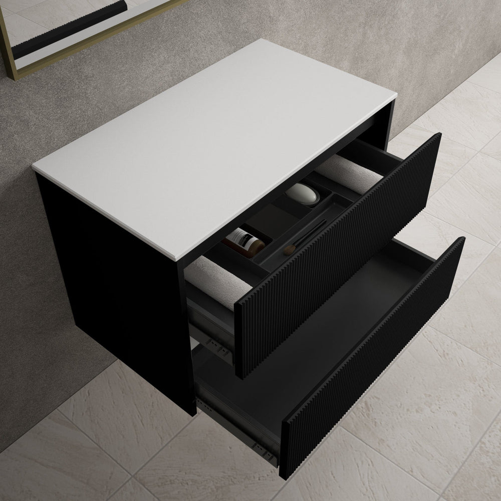 Scanalato Double Drawer Countertop Vanity Unit - Pure Black 800mm