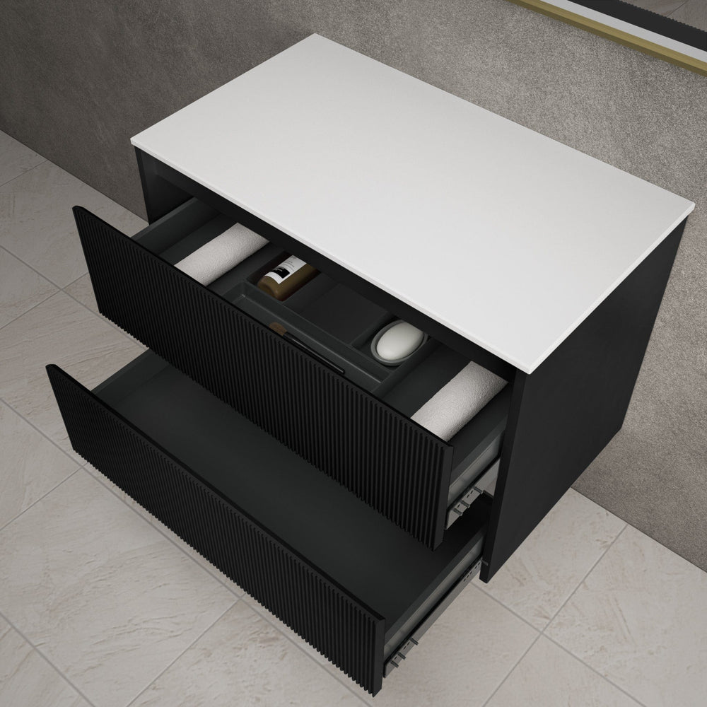 Scanalato Double Drawer Countertop Vanity Unit - Pure Black 800mm