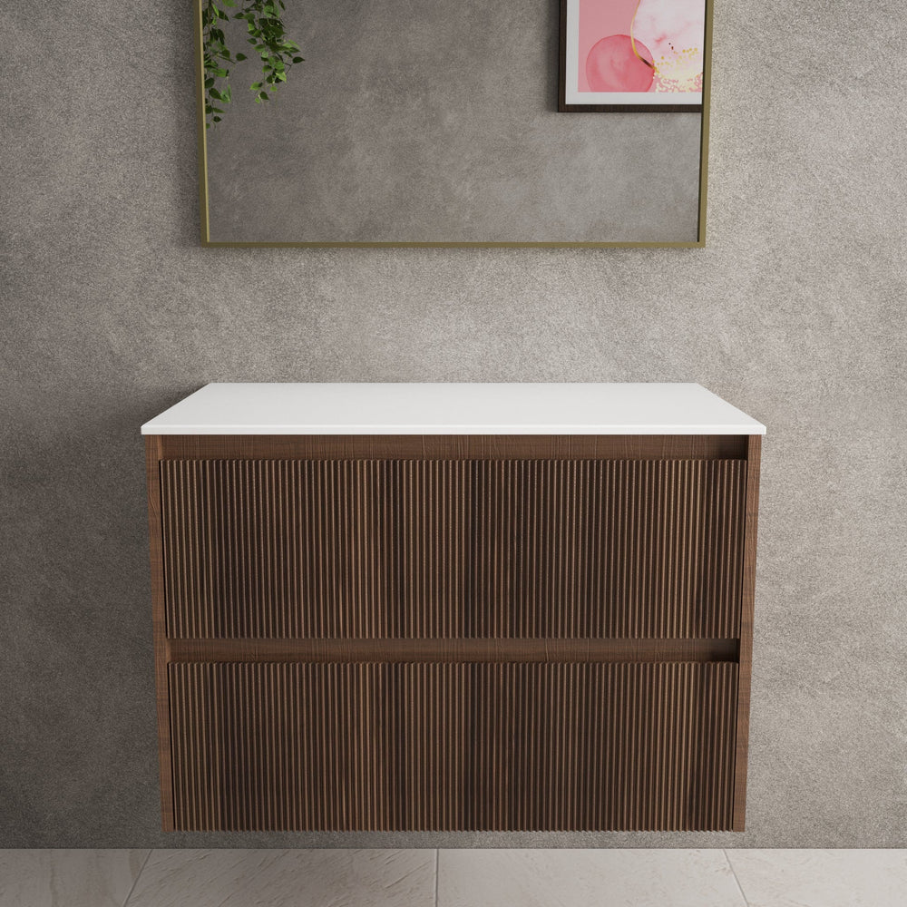 Scanalato Double Drawer Countertop Vanity Unit - Walnut 800mm