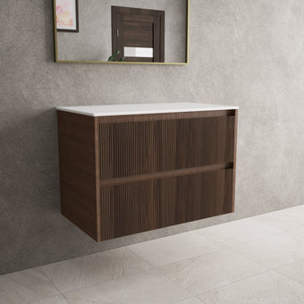 Scanalato Double Drawer Countertop Vanity Unit - Walnut 800mm