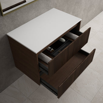 Scanalato Double Drawer Countertop Vanity Unit - Walnut 800mm