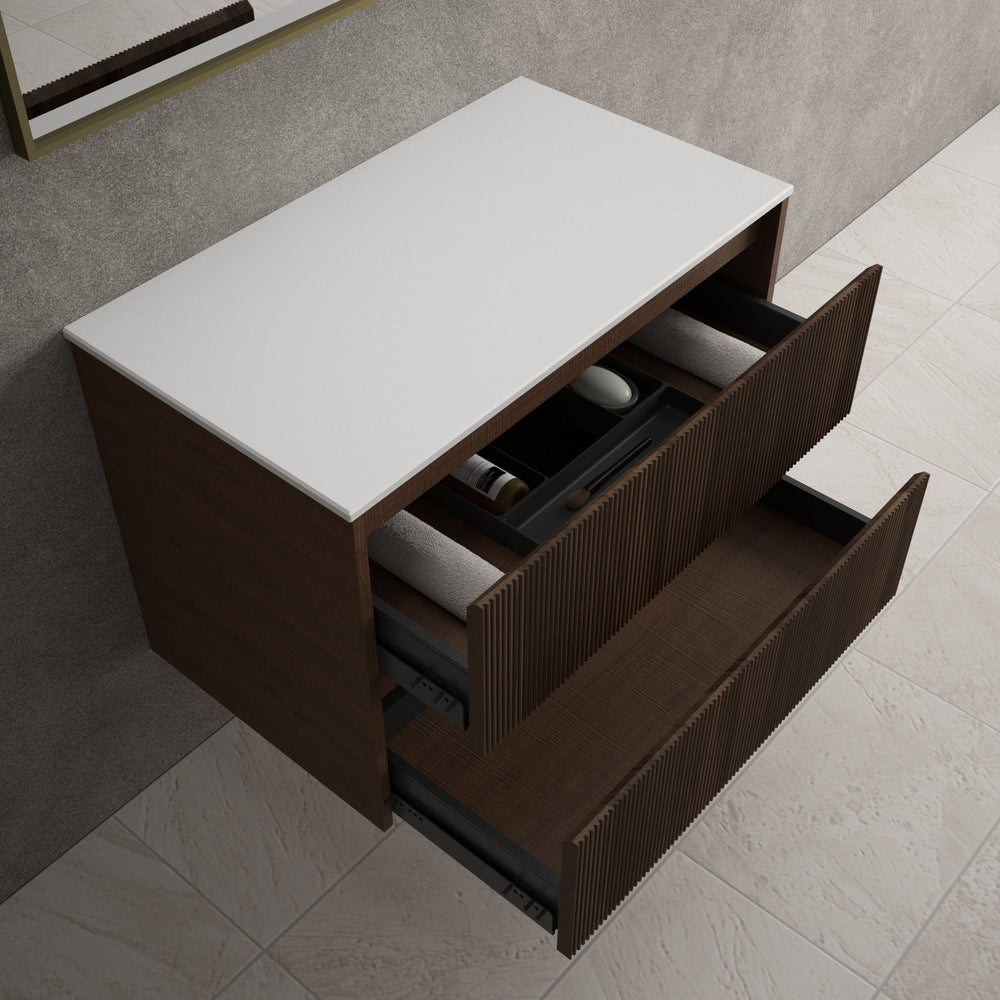 Scanalato Double Drawer Countertop Vanity Unit - Walnut 800mm