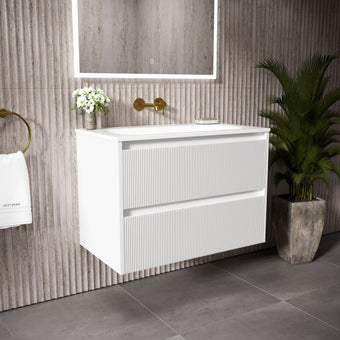 Scanalato Double Drawer Vanity Unit  With Beyondstone Basin - Pure White 800mm