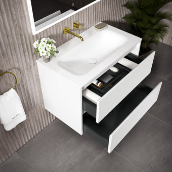 Scanalato Double Drawer Vanity Unit  With Beyondstone Basin - Pure White 800mm