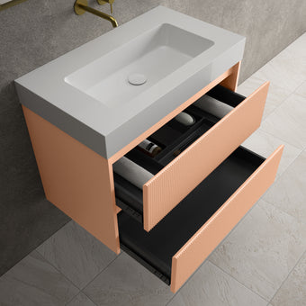 Scanalato Double Drawer Vanity Unit  With Beyondstone BLOC Basin - Peach Fuzz 800mm