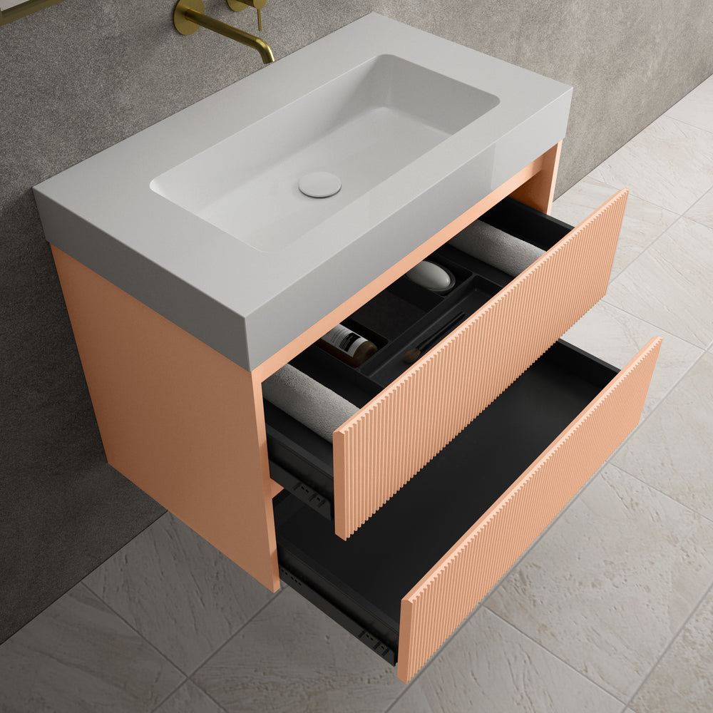 Scanalato Double Drawer Vanity Unit  With Beyondstone BLOC Basin - Peach Fuzz 800mm
