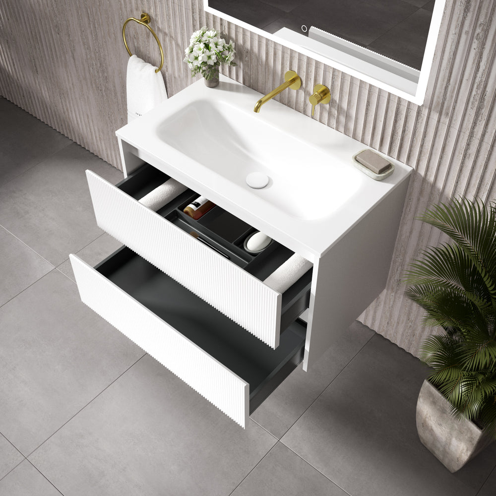 Scanalato Double Drawer Vanity Unit  With Beyondstone Basin - Pure White 800mm