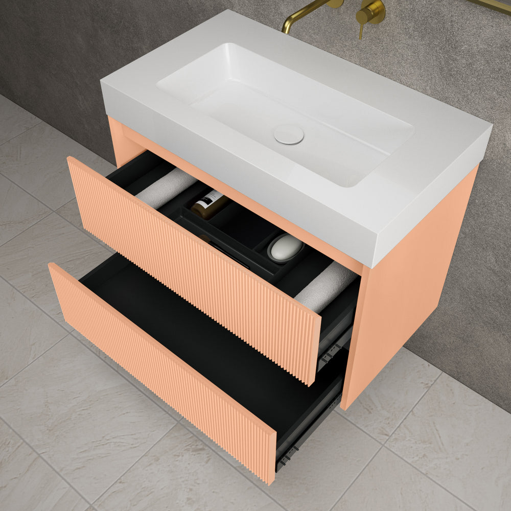 Scanalato Double Drawer Vanity Unit  With Beyondstone BLOC Basin - Peach Fuzz 800mm