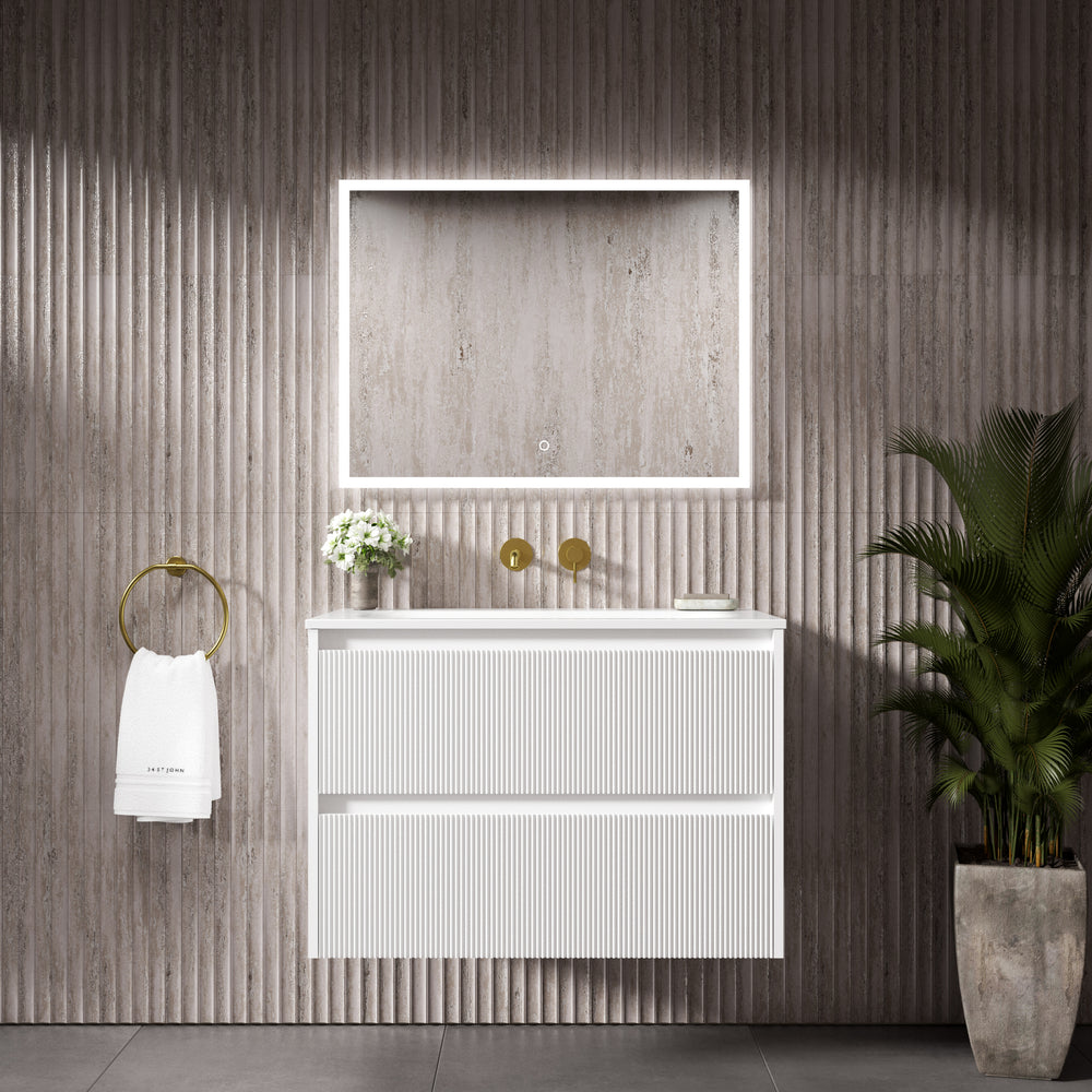 Scanalato Double Drawer Vanity Unit  With Beyondstone Basin - Pure White 800mm