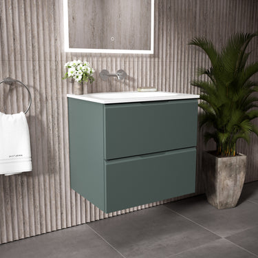 Tasca Two Drawer Vanity Unit With Beyondstone Basin - Matt Dark Green 600mm