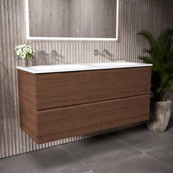 Tasca Four Drawer Vanity Unit With Beyondstone Double Basin - Walnut 1200mm