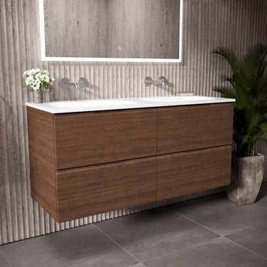 Tasca Four Drawer Vanity Unit With Beyondstone Double Basin - Walnut 1200mm
