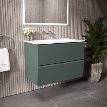 Tasca Two Drawer Vanity Unit  With Beyondstone Basin - Matt Dark Green 800mm