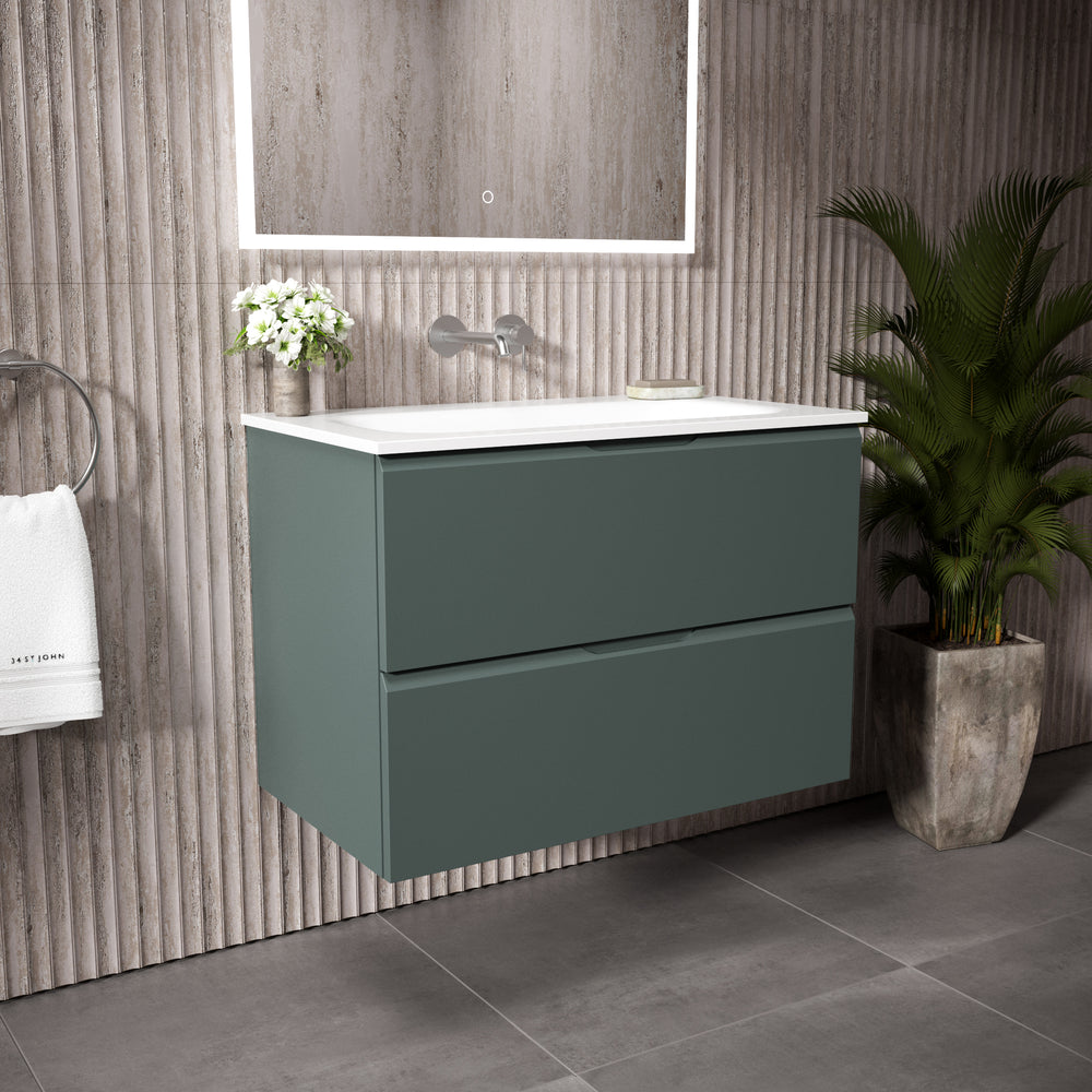 Tasca Two Drawer Vanity Unit  With Beyondstone Basin - Matt Dark Green 800mm