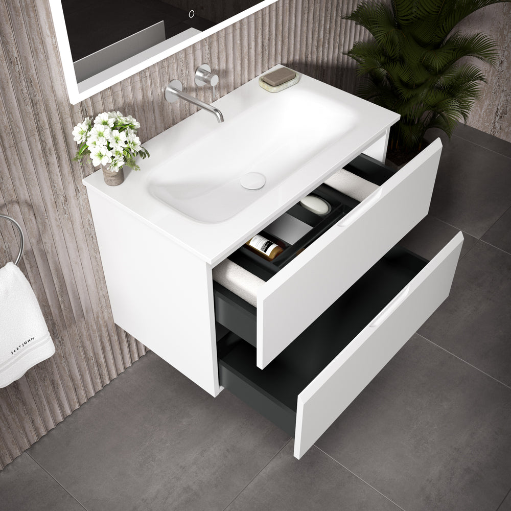 Tasca Two Drawer Vanity Unit  With Beyondstone Basin - Matt White 800mm
