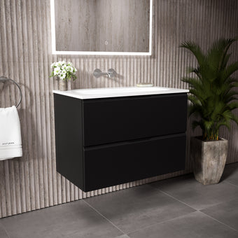 Tasca Two Drawer Vanity Unit  With Beyondstone Basin - Matt Black 800mm