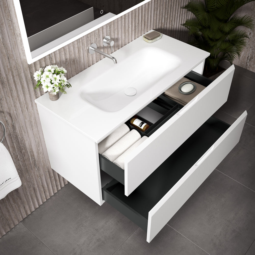 Tasca Two Drawer Vanity Unit  With Beyondstone Basin - Matt White 1000mm