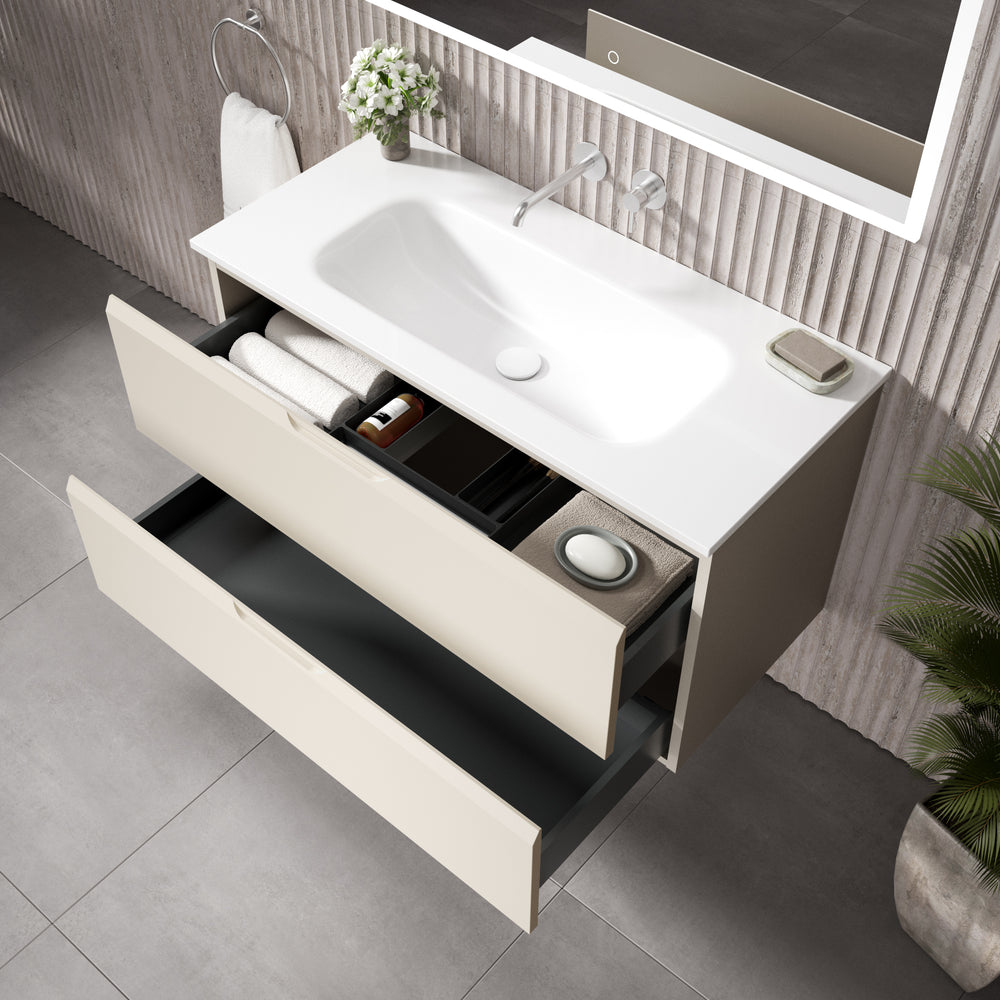 Tasca Two Drawer Vanity Unit  With Beyondstone Basin - Matt Cashmere 1000mm