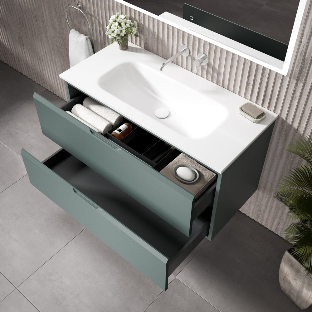 Tasca Two Drawer Vanity Unit  With Beyondstone Basin - Matt Dark Green 1000mm