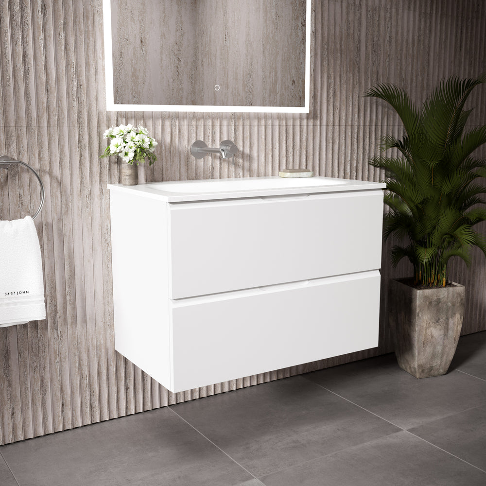 Tasca Two Drawer Vanity Unit  With Beyondstone Basin - Matt White 800mm